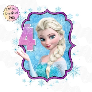 Elsa 4. Geburtstag PNG, Prinzessin 4. Geburtstag, Geburtstagskind Shirt Aufbügeln, 4.Geburtstag Gefroren, Prinzessin 4. Geburtstag für DTF, Winter 4. png