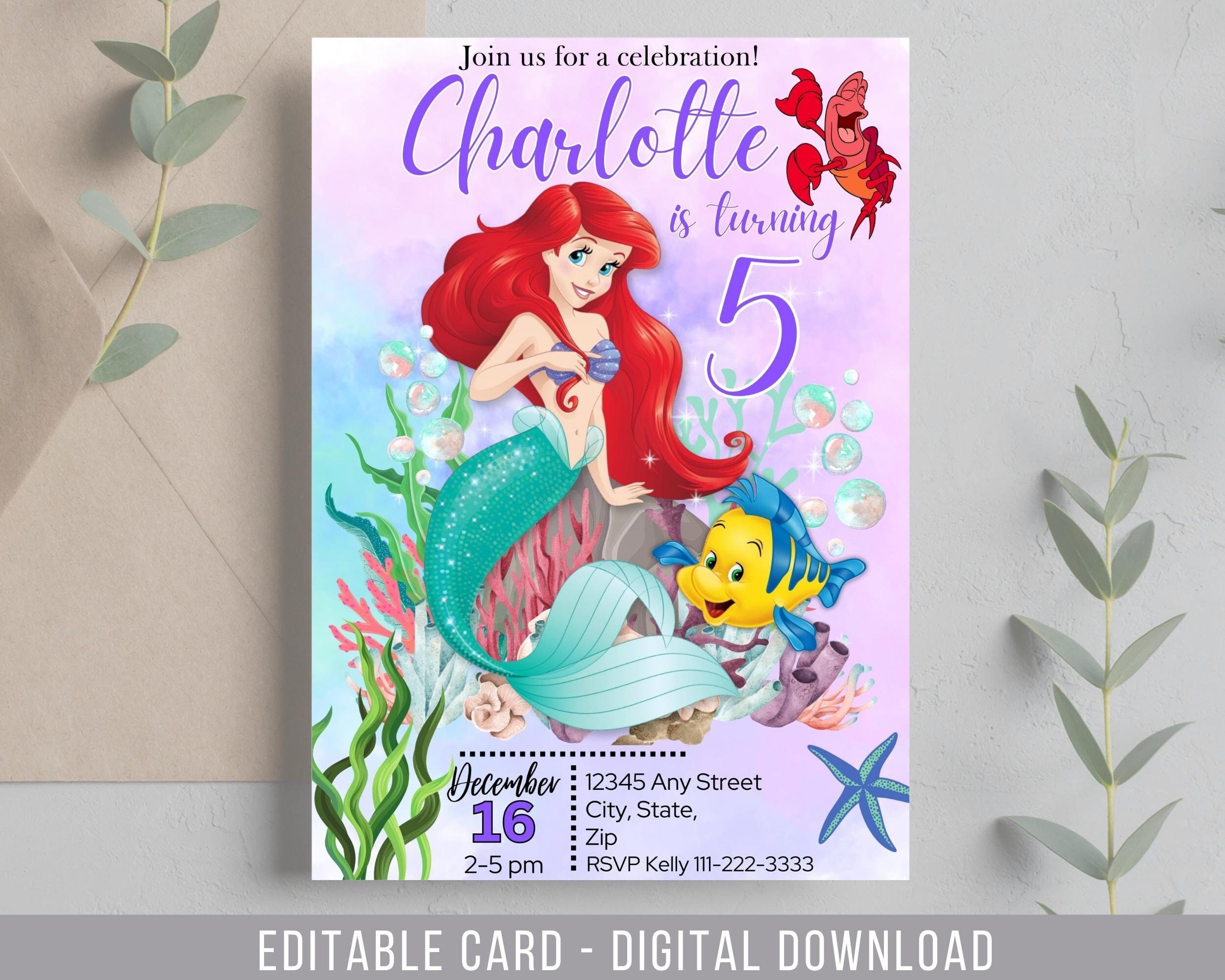 Little Mermaid Birthday Invitation, Ariel Birthday Invite, Editable Mermaid Birthday Invitation, Birthday Invitation for girls Mermaid Ariel