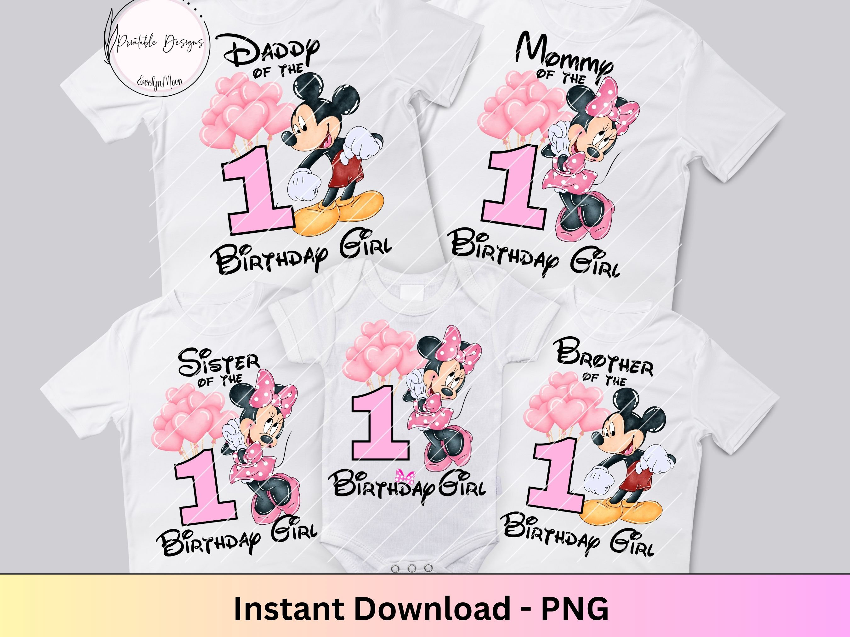 INSTANT DOWNLOAD Gold and Pink Glitter Mouse Daddy of the Birthday Girl  Printable Iron on Transfer / T-shirt / Family Shirts Item 2516 