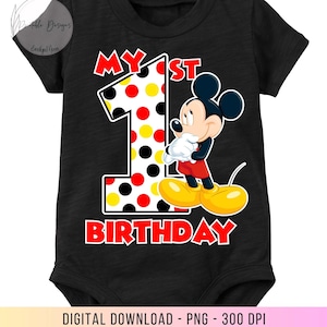 1º aniversário Mickey PNG, camisas de aniversário para meninos Mickey, transferência de calor a ferro, ONE Mickey, download digital 1º Mickey, Micky 1º