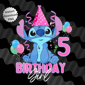 5e anniversaire de point PNG, image numérique de point de fille d'anniversaire, Lilo et téléchargement immédiat de 5e anniversaire de Stitch, png mignon de point pour l'anniversaire
