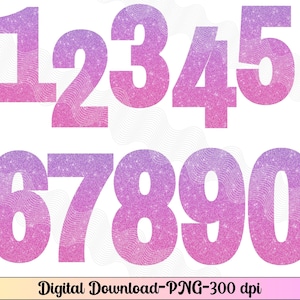 Glitternummers voor sublimatie, verjaardagsnummers glitter png, verjaardagsnummers 0-9 png, opstrijknummers, clip artnummers, glitternummers