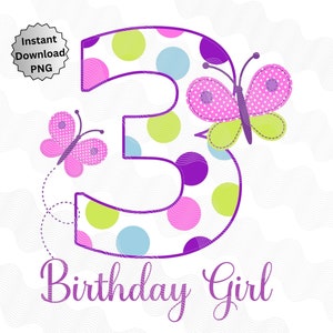 Papillon 3e anniversaire PNG, anniversaire de printemps avec thème papillons, chemise papillon coloré 3e anniversaire, fer sur l'image papillon 3e png