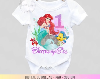 1st Birthday Ariel PNG, Birthday Princess iron On, Happy Birthday Png, Magical Birthday Instant download, Princess 1st birthday png