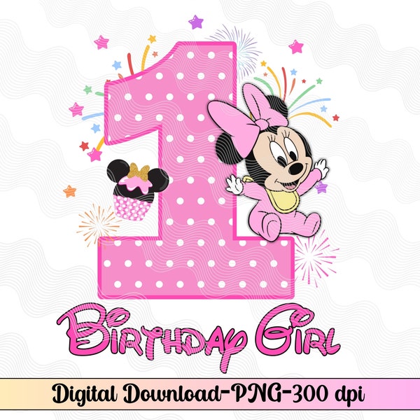 Cute 1st Birthday Baby Minnie, Pink minnie PNG, 1st Birthday Iron On Baby Minnie, Instant Download png for 1st birthday, Baby mini 1st