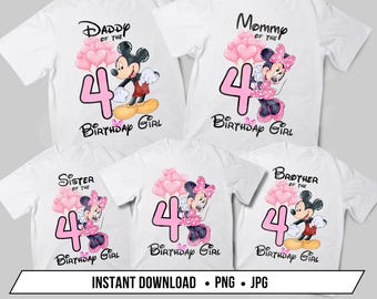 Minnie 4th birthday family png, 4th birthday family Bundle for Iron On DTF Sublimation, Magical Birthday png, Mommy of the birthday girl