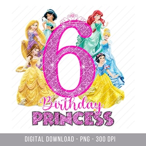 Prinses verjaardagsshirt png, verjaardag prinses opstrijkbaar, gelukkige verjaardag png, magische verjaardag instant download, prinses 6e verjaardag png