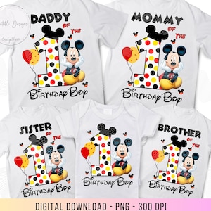 Geburtstagsmicky PNG, Geburtstagsfamilie Shirts Mickey, Bügelbild Mickey 1st, Mama des Geburtstagskindes Micky Maus, 1.Mickey