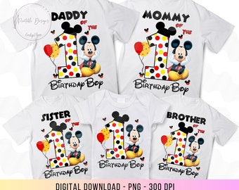1e verjaardag Mickey PNG, verjaardag familie shirts Mickey, opstrijkbare warmteoverdracht Mickey 1e, mama van het feestvarken Mickey Mouse, 1e Mickey