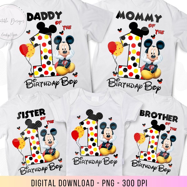 1st Birthday Mickey PNG, Birthday Family Shirts Mickey, Iron On Heat Transfer Mickey 1st, Mommy of the Birthday Boy Mickey mouse, 1st Mickey