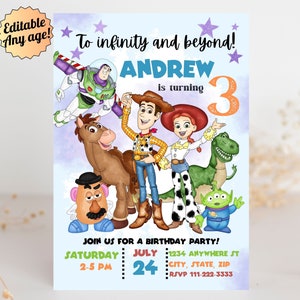 Editable Toy Story Birthday Invitation, Woody and Buzz Birthday Invitation, Canva Template, Printable Birthday Party Invitation Toy Story