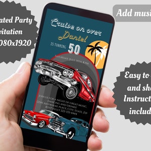 Video Invitation Classic Car Birthday Party Invitation, Adult Party Invitation, Editable Birthday 40th Invitations, Lowrider Invitation