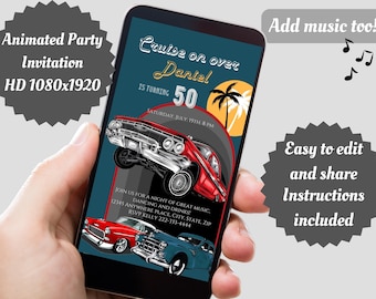 Video Invitation Classic Car Birthday Party Invitation, Adult Party Invitation, Editable Birthday 40th Invitations, Lowrider Invitation