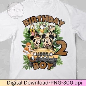 Micky und Donald Geburtstagsjunge Safari 2.Geburtstag Shirt, Safari Micky Maus 2, Micky Dschungel Thema, 2.Geburtstagsgeschenk