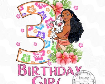 Moana Birthday PNG, Moana Birthday Girl, Iron On image for DTF Sublimation, Summer Birthday, Digital download T-shirt DIY Moana