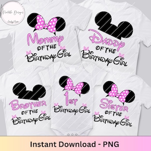 Camicie compleanno famiglia Minnie PNG, Minnie Family Bundle Pack Iron On, 1st, 2nd, 3rd, 4th, 5th Minnie Birthday Shirt, Minnie Sublimation png