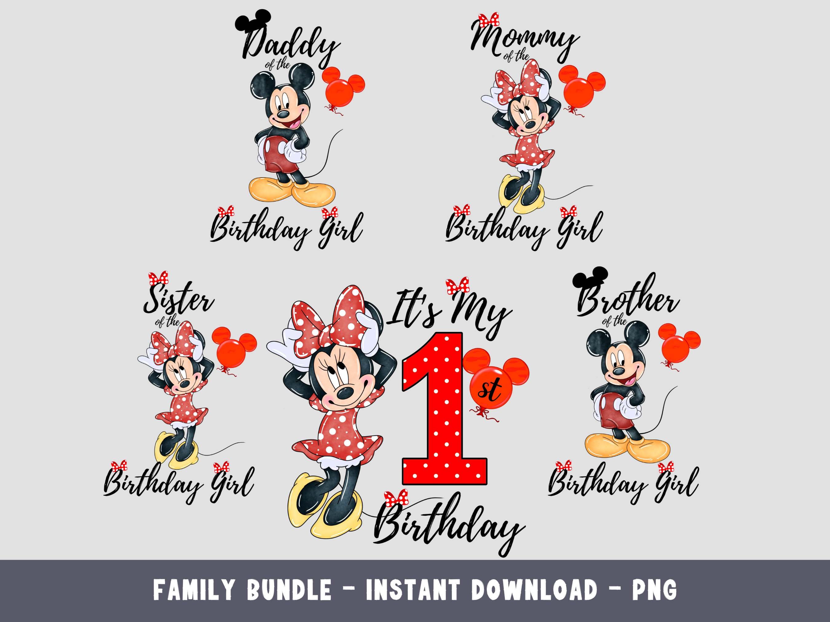 1st Red Minnie Mouse Instant Download Family Birthday Girl Bundle