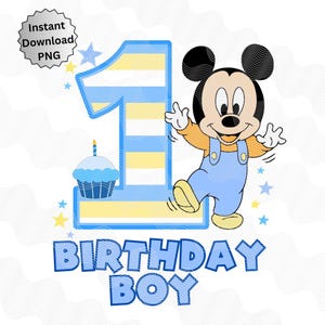 Bébé Mickey 1er anniversaire PNG, image Mickey 1er anniversaire à repasser, je suis le garçon d'anniversaire Png, DTF Sublimation Mickey Mouse Clipart