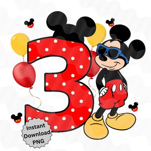 Micky Maus Png, 3. Geburtstag PNG, Micky Geburtstag Grafik, Micky Sublimation Geburtstag Grafiken, Geburtstag Png, 3. Geburtstag Junge zum Aufbügeln