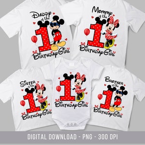 1st Birthday Minnie Family Shirts, passende Familienshirts Minnie, Minnie Bundle png, 1st Birthday Minie zum Aufbügeln, Birthday Girl Sublimation