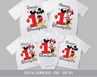 1st Birthday Minnie Family Shirts, Matching Family Shirts Minnie, Minnie Bundle png, 1st Birthday minie iron on, Birthday Girl Sublimation