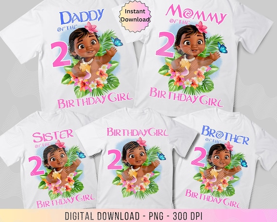 Baby Moana 2nd Birthday Family Shirts PNG, 2nd Birthday Girl