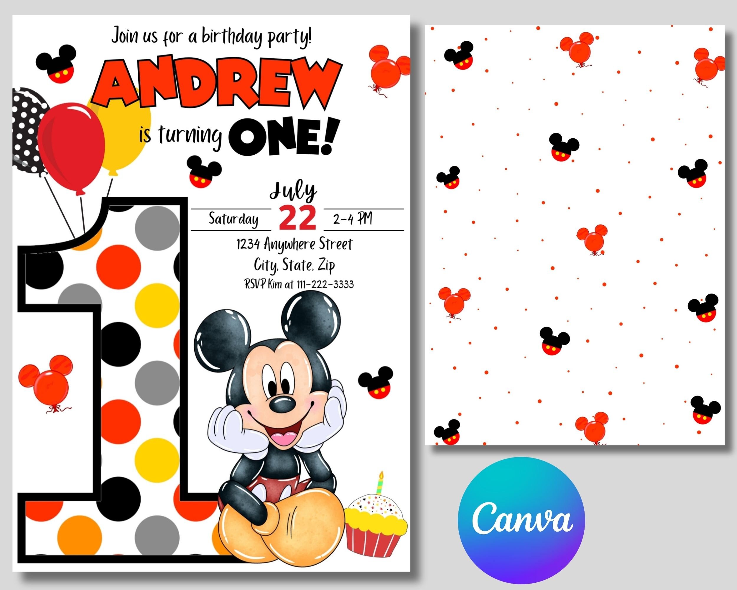 Editable Mickey Mouse Birthday Invitation, Printable Invitation Mickey ...