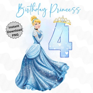 Aschenputtel 4. Geburtstag PNG, Aschenputtel Sublimation 4. Geburtstag, Aufbügeln 4.Geburtstag für Mädchen, Prinzessin Geburtstagskind Shirt 4.