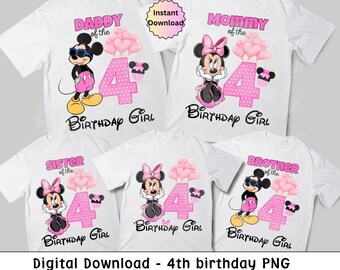 4th Birthday Family Shirts, Birthday Girl 4th, 4th Birthday Minnie, Family Bundle 4th Birthday, Family Shirts 4th, PNG 4th Birthday