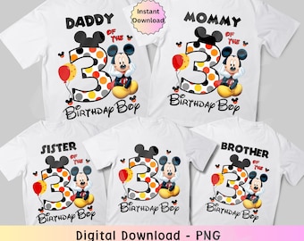 Family PNG for Mickey Mouse Birthday, 3rd Birthday Mickey Mouse, Mommy of the Birthday Boy, Daddy of the Birthday Boy, Mickey 3