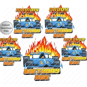 Pacote de aniversário da família Carros de corrida, Pacote de aniversário Hot Wheels Iron On, Pacote de sublimação, Mamãe de, Papai de, Download instantâneo Aniversário PNG