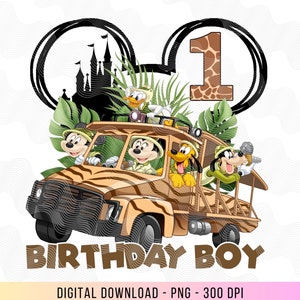 Mickey et Donald 1er anniversaire png, chemise anniversaire garçon Safari 1er anniversaire, fer à repasser 1er, Safari Mickey Mouse 1, thème Mickey jungle