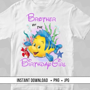 Bruder der Geburtstagskind Meerjungfrau, Flunder Digitaler Download PNG zum Aufbügeln DTF, Benutzerdefinierte Geburtstag PNG, Magical Kingdom Geburtstag