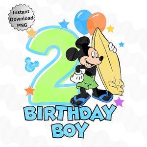 2. Geburtstag Sommer Mickey Geburtstag PNG, Pool Party Maus, 2 Geburtstag Bild zum Aufbügeln, Birthday Boy Png, Sublimation Mickey Surf Board