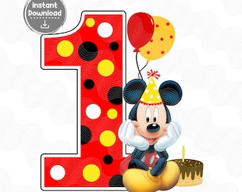 Mickey Mouse png, 1e verjaardag png, Mickey verjaardag afbeelding, Mickey sublimatie verjaardag graphics, verjaardag png, 1e verjaardag png