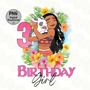 Moana 3rd Birthday PNG, Moana Birthday Girl, Iron On image for DTF Sublimation, Moana Birthday Party, Digital download T-shirt DIY Moana