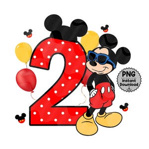 2nd Birthday Mickey Png, Graphic, Sublimation Birthday Instant download, Number 2 Mouse Oh Twodles