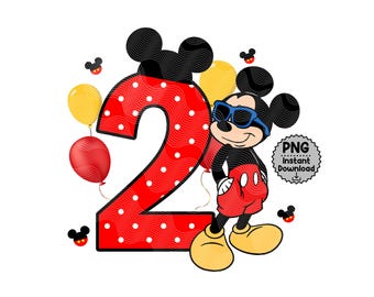 Mickey Mouse 2.º cumpleaños (PNG), Gráfico, Sublimación, Cumpleaños, Descarga instantánea, Número 2, Ratón, Oh Twodles