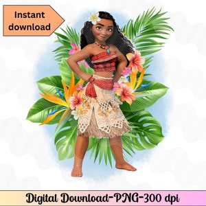 Moana Clip Art, clipart princesse, fer par sublimation Moana, décoration de gâteau, téléchargement immédiat Moana png, png pour anniversaire