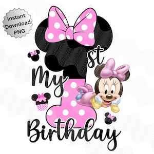 1º Aniversário Minnie Mouse PNG, 1º Aniversário Mouse, Minnie Aniversário 1, Minnie para Sublimação DTF, Aniversário Png, 1º Aniversário ferro na imagem