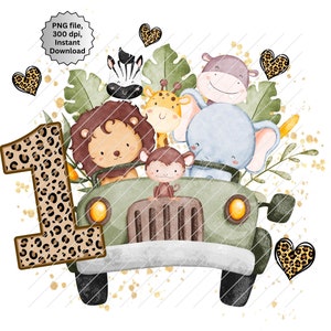 Wild One 1st Birthday PNG, Safari Tiere 1.Geburtstag, Wild ONE, Dschungeltiere 1