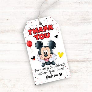 Étiquette cadeau Mickey, étiquette de remerciement, carte de remerciement numérique Micky, autocollants de fête d'anniversaire pour enfants, souris, téléchargement immédiat