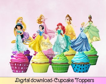 Princess Cupcake Toppers, Digital Download, DIY Cupcake toppers, Princess Cake Topper 1st Birthday, Birthday cake Topper for kids birthday