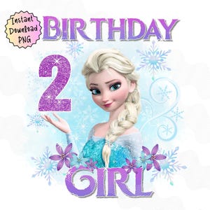 Gefrorene 2.Geburtstag PNG, Elsa Geburtstagskind, Bügelbild für DTF Sublimation, Winter Schneeflocke Geburtstag, Gefrorene Elsa digitaler Download