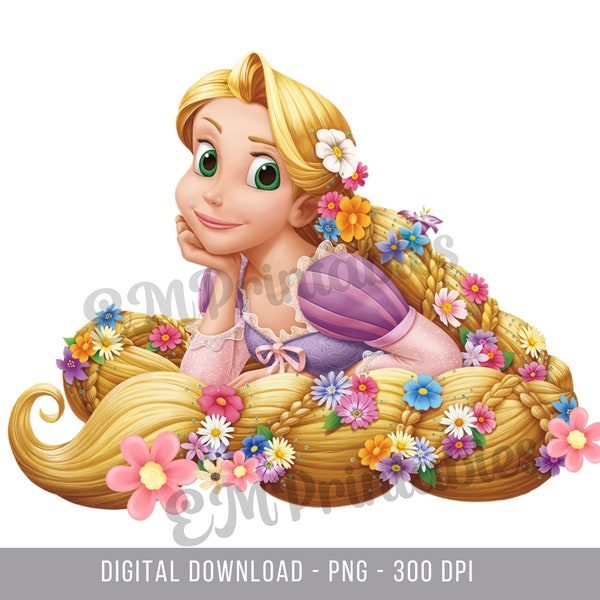 Rapunzel PNG, Tangled Clip Art, Princess Clipart, Tangled Sublimation iron on, Cake Topper, Instant Download Rapunzel, Png for Birthday