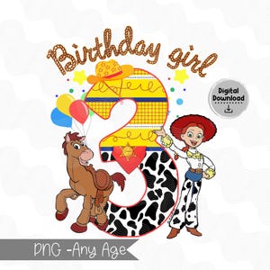 Jessie and Bullseye Birthday PNG, Toy Story birthday Girl, Iron On image, DTF Sublimation image for birthday girl, Digital download bullseye