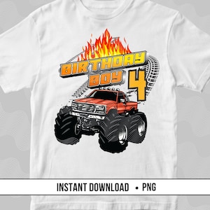 Monster Truck 4. Geburtstag Junge Eisen Auf Grafik, Geburtstagskind png, Sublimations Rennauto, Digitaler Download Geburtstags Rennauto Monster Jam Truck