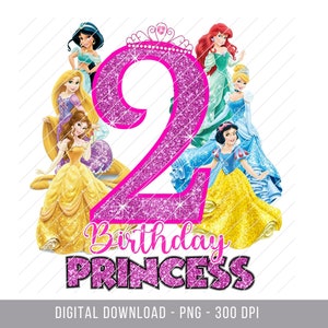 2.Geburtstag Shirt PNG, Magic Kingdom Prinzessin Aufbügeln, Happy Birthday Png, alles Gute zum Geburtstag Aufbügeln, Prinzessin 2.Geburtstag Png, Ariel, Belle
