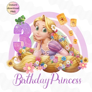 3. Geburtstag Rapunzel 3. Geburtstag, Rapunzel 3. Geburtstag, Rapunzel Aufbügler, Happy Birthday Png, Magischer Geburtstag Sofort Download