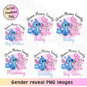 Pregnancy Announcement Stitch and Angel, Family Gender Reveal Shirts, Ohana Means Family Pregnancy Announcement, Unique Mommy to be gifts image 3